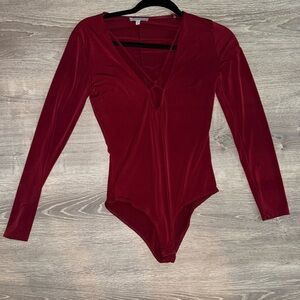 Charlotte Russe Red Wrap Long Sleeve Bodysuit